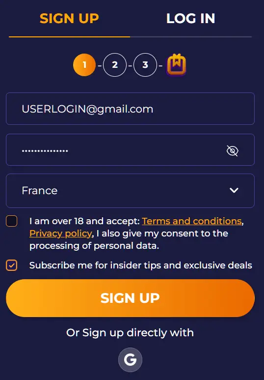 Registratie bij Corgislot Casino